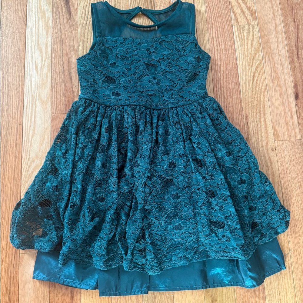 Elegant dark green Lace Kids holiday Dress